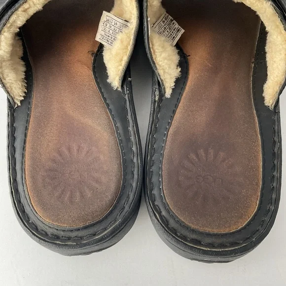 UGG Wainscott Black Leather Cross Strap Luxury Sandal Slides Mens Size 12 - Picture 6 of 10